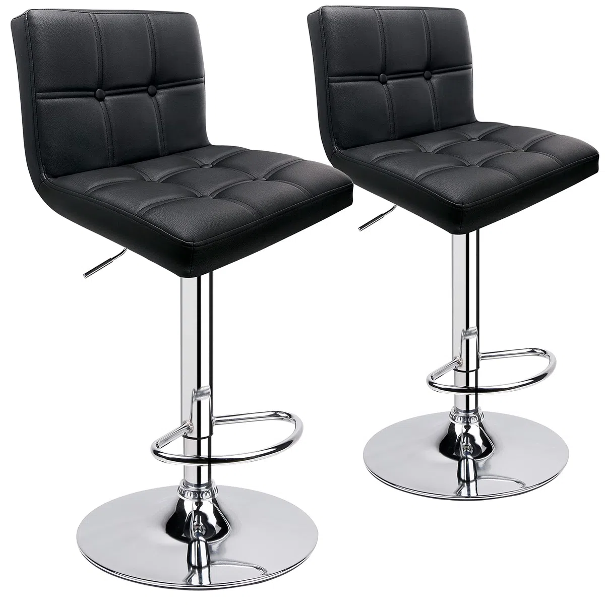 Leader Accessories Barhocker (2er-Set) Barstuhl mit Lehne stylischer Tresenhocker höhenverstellbar 62-83cm Drehstuhl 360 Grad Bezug aus Kunstleder schwarz