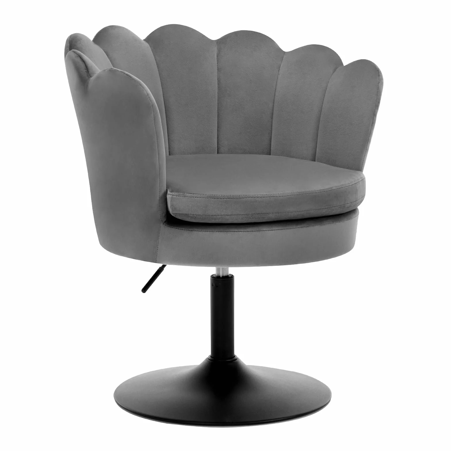 WOLTU Schminktisch Stuhl Blumenform, Schminkstuhl mit Lehne, Esszimmerstuhl höhenverstellbar, Barstuhl 360° drehbar, Drehhocker 150 kg belastbar, runder Hocker, mit Samtbezug, Dunkelgrau, BH420dgr-1