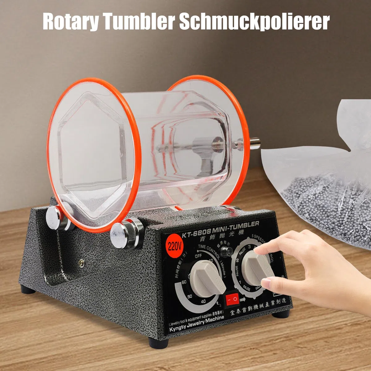 3Kg 220V Elektrische Rotationspolierer, Rotary Tumbler Schmuck Polierer, Schmuck Polieren Trommel Kugelmühle Gerät, Kugelmühle Trommel Polierer 5 Geschwindigkeiten mit Timer Polisher