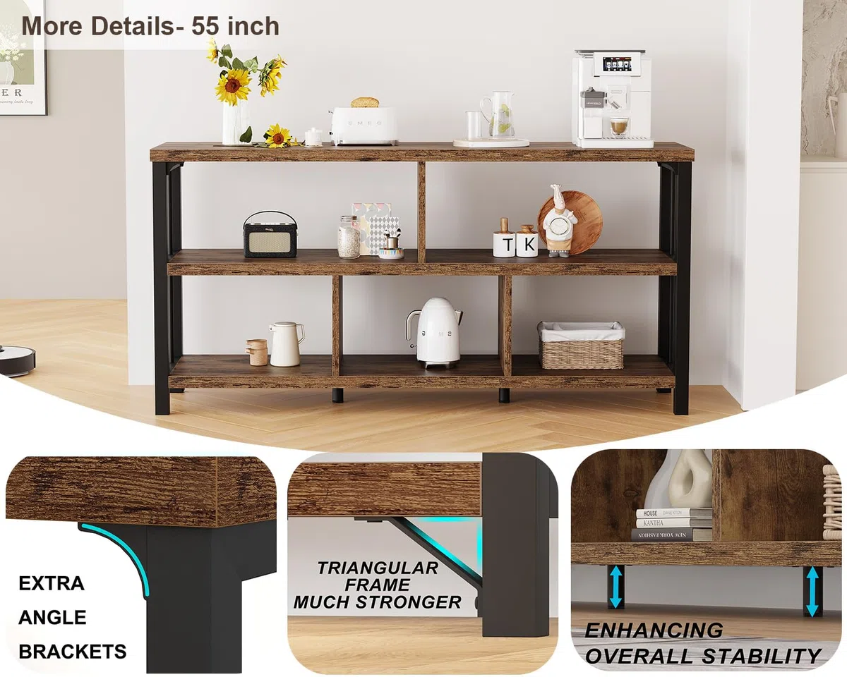IBF Bücherregal 140 cm Wohnzimmerregal Standregal mit 5 Fächern Würfelregal als Büroregal aus Holz und Metall modernes Regal für Schlafzimmer in Rustikalem Braun