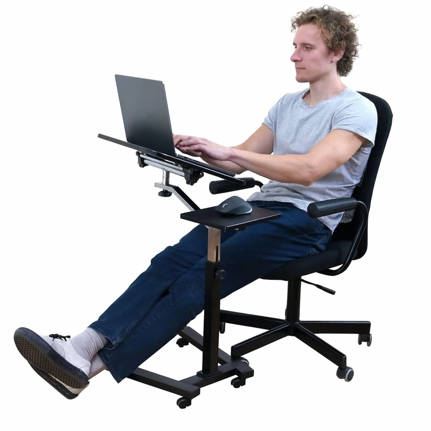Tatkraft Joy Laptoptisch Höhenverstellbar, Verstellbar, mit Rollen, und Mausablage, Laptoptisch für Bett, Sofa, Stehpult, MDF-Holz, Stahl, Schwarz
