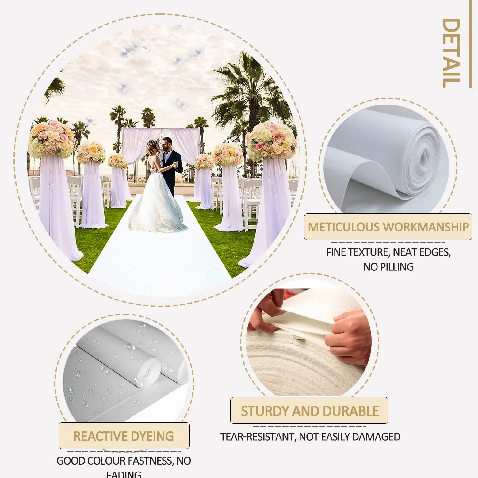 Weißer Teppichläufer 2 mm Polyester Hochzeitsgangläufer, rutschfeste Brautlaufstege Laufstegteppiche 10M 20M 30M Eventteppiche Empfangsteppich für Hochzeit Weihnachten Abschlussball Kirche im Freien (