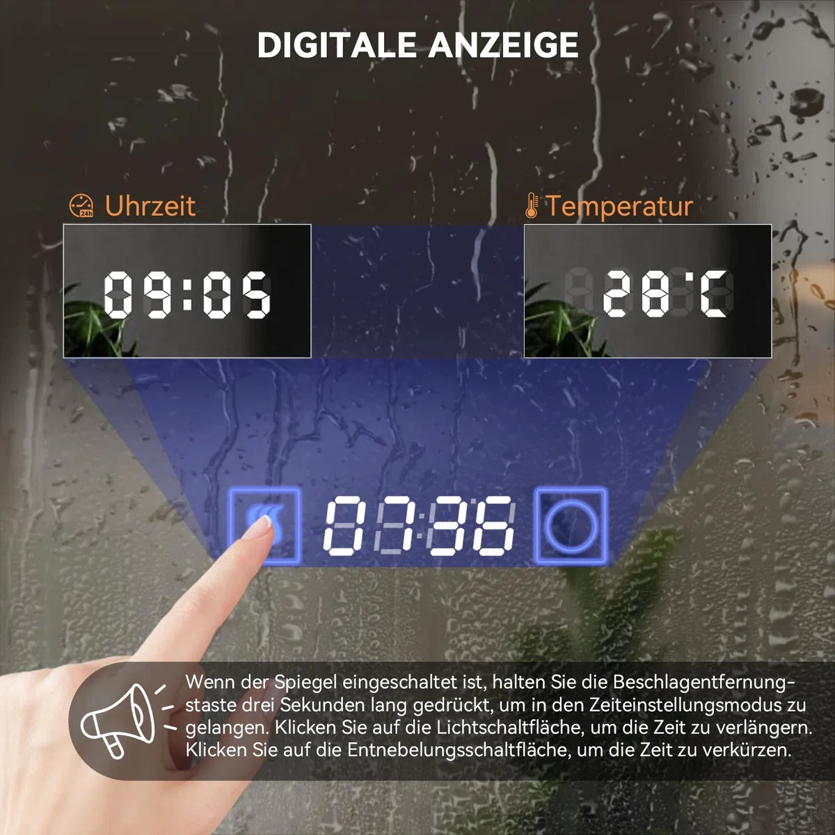 YOURLITE LED Badspiegel mit Beleuchtung und Ablage 80x60cm,Bad Spiegel Badezimmerspiegel Uhr,Wandspiegel mit Beschlagfrei,Touch-Schalter,3 Lichtfarben Dimmbar,Speicherfunktion