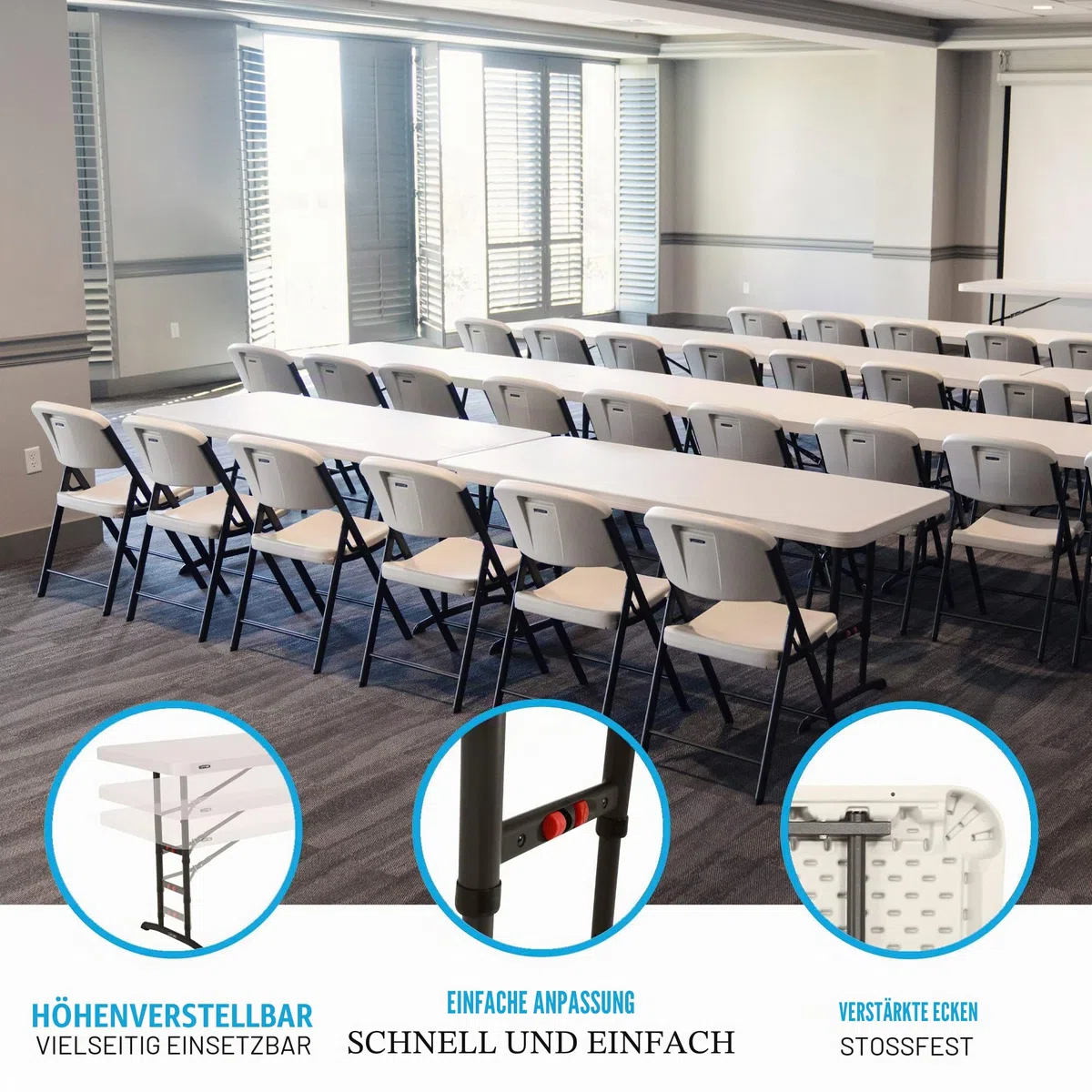 Lifetime 92123 – Ultra-robuster, quadratischer, tragbarer, zusammenklappbarer Catering-Tisch | Maße 183 x 76 cm, höhenverstellbar | Gewicht 15 kg, langlebig und widerstandsfähig | Kapazität 6 Personen