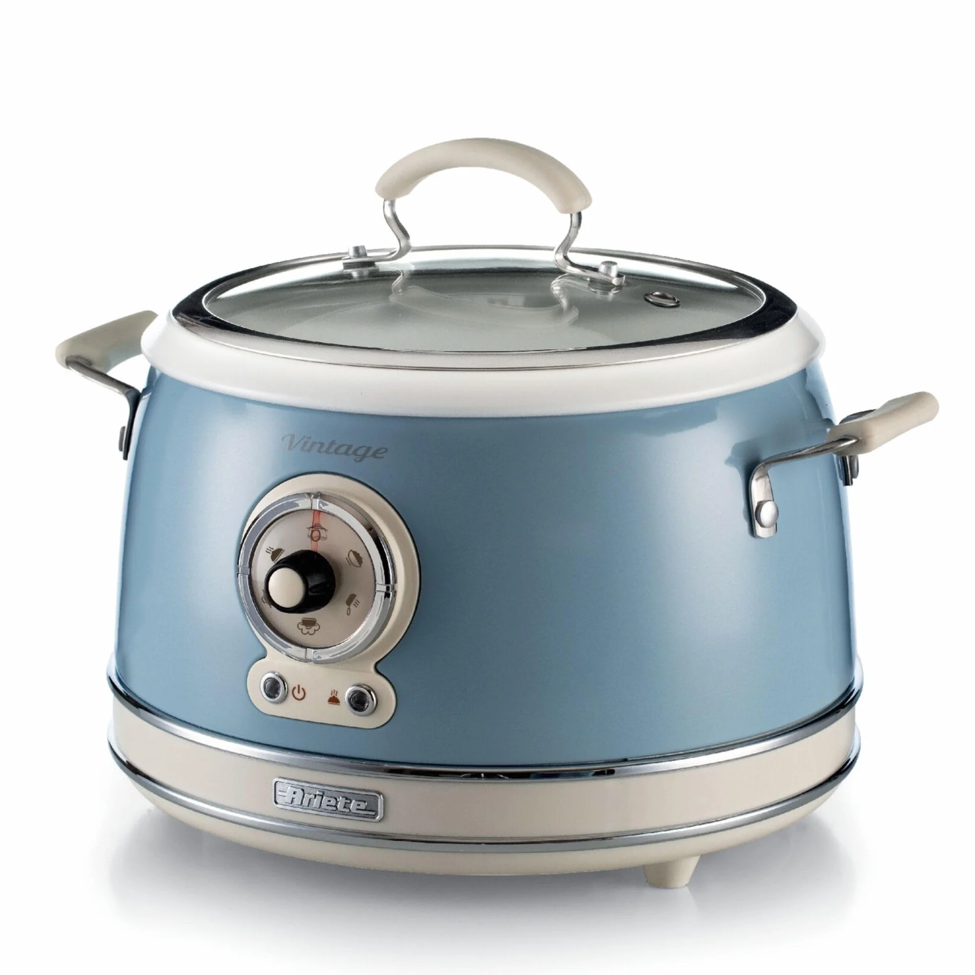 Ariete 2904 Vintage Rice Cooker, Reiskocher Slow Cooker, Dampfgarer, Vintage-Linie, 3,5 l, antihaftbeschichtete Keramikbeschichtung, 650 W, Pastellblau