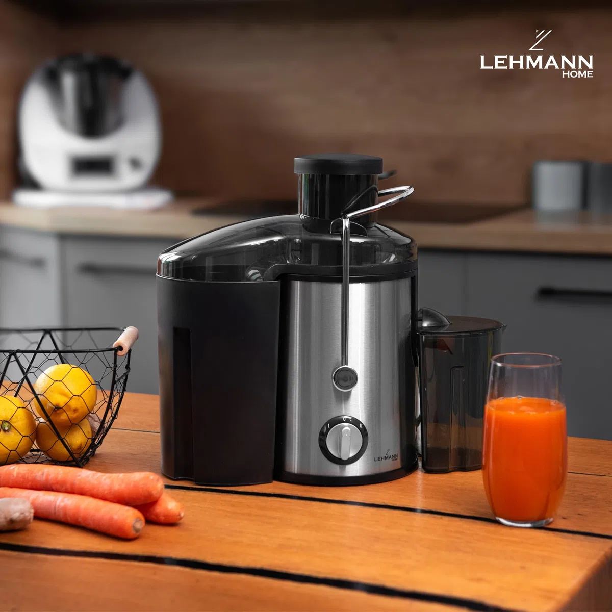LEHMANN Zentrifugal Entsafter für Obst und Gemüse, Schnelle Saftzubereitung, 75 mm Einfüllschacht, BPA-frei, 2 Geschwindigkeiten, Leicht zu reinigen, elektrische Saftmaschine aus Edelstahl