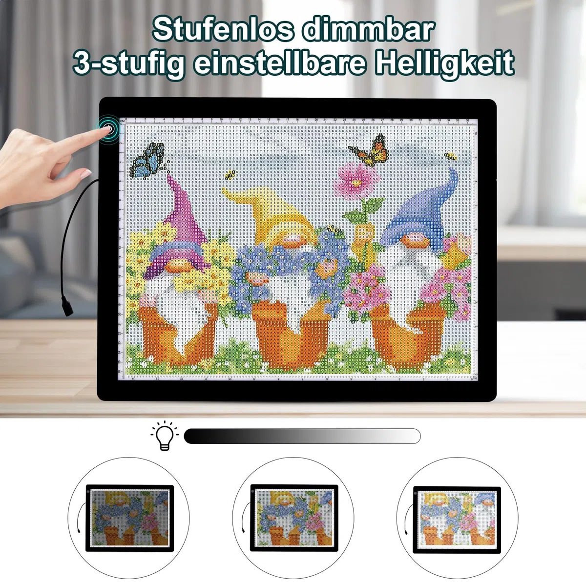 Leuchttisch A3 - Diamond Painting Leuchttisch mit Ständer, stufenlos dimmbare 3 Stufen Helligkeit Leuchtplatte Ultra-Thin LED Light Pad für Diamond Painting Tracing Sketching