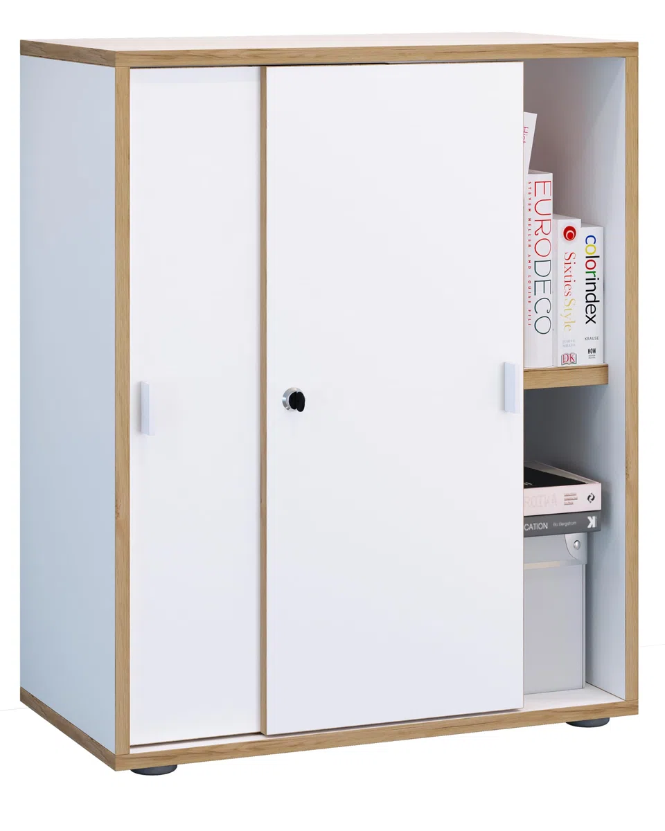 VCM Büroschrank mit 2 Fächern | moderner Aktenschrank mit Schiebetüren | Maße H. 74 x B. 60 x T. 37 cm – Salia 2-Fach