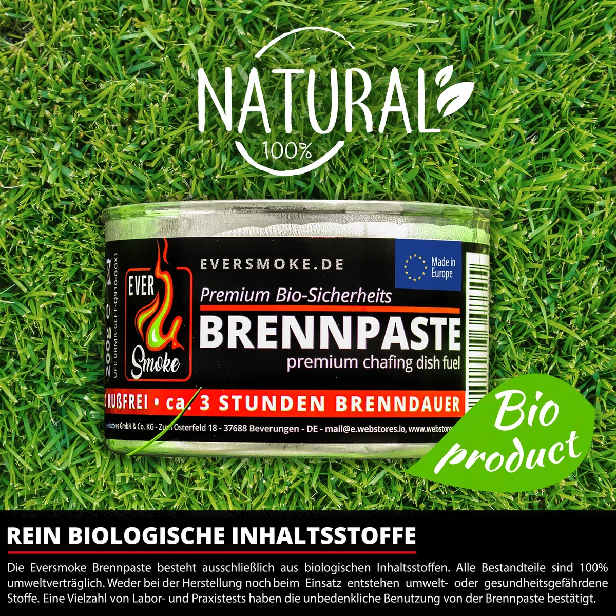 12x Eversmoke Sicherheits Premium Bio Brennpaste Brenngel Chafing Dish Speisenwärmer (12 Dosen je 200g)