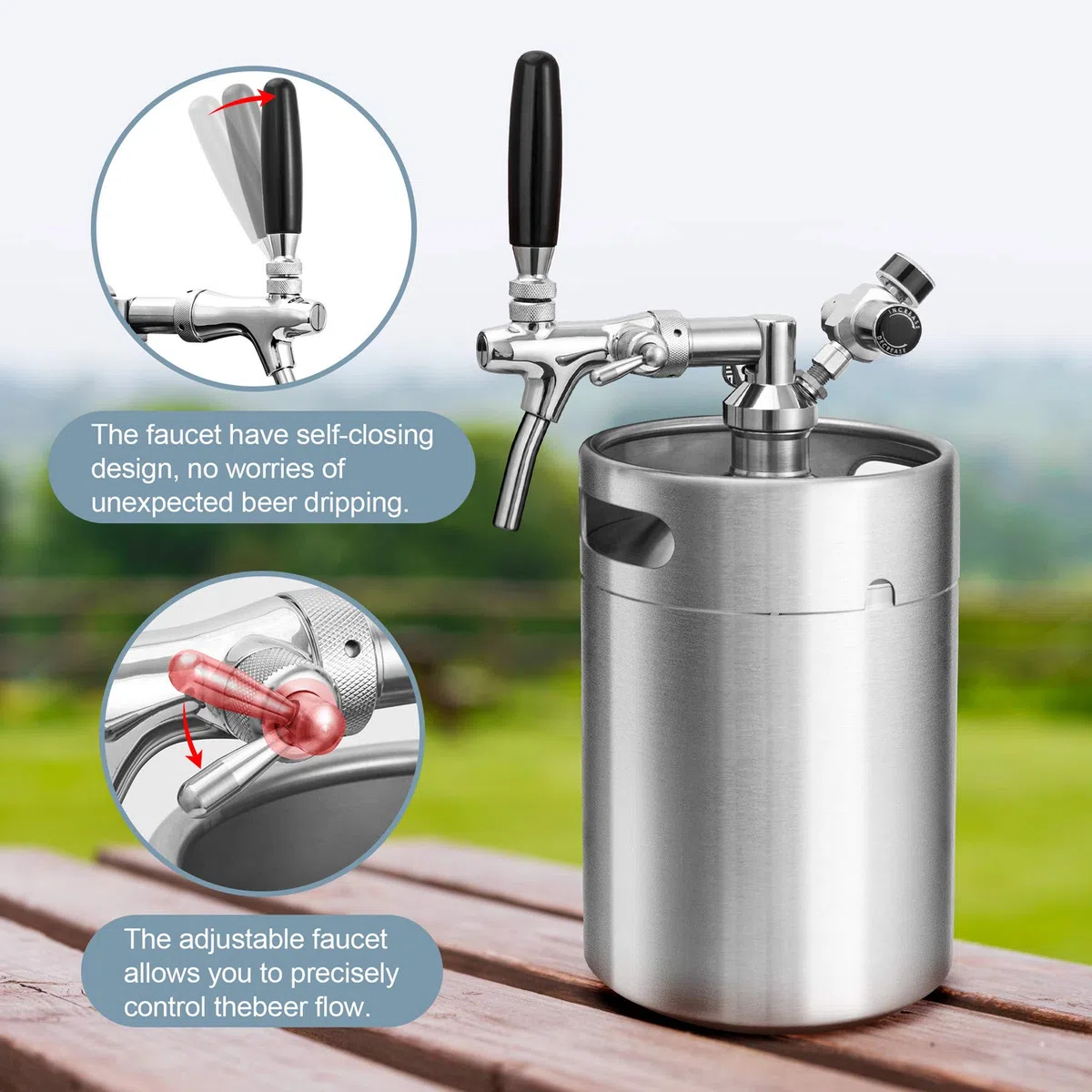 TMCRAFT 4820 ml Mini-Fass-Growler, druckgepresstes Edelstahl-Fass-Set mit verstellbarem Wasserhahn, hält frisch und Kohlensäure für selbstgebrautes Handwerk und Zugbier