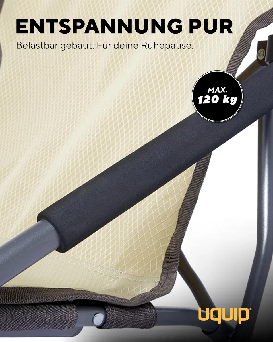 Uquip Campingstuhl Sandy XL boulder I faltbarer Strandstuhl mit 120 kg Traglast I kompakter Faltstuhl aus Stahl & Polyester I klappbarer Outdoor-Stuhl für Camping, Strand, Angeln, Garten & Festivals