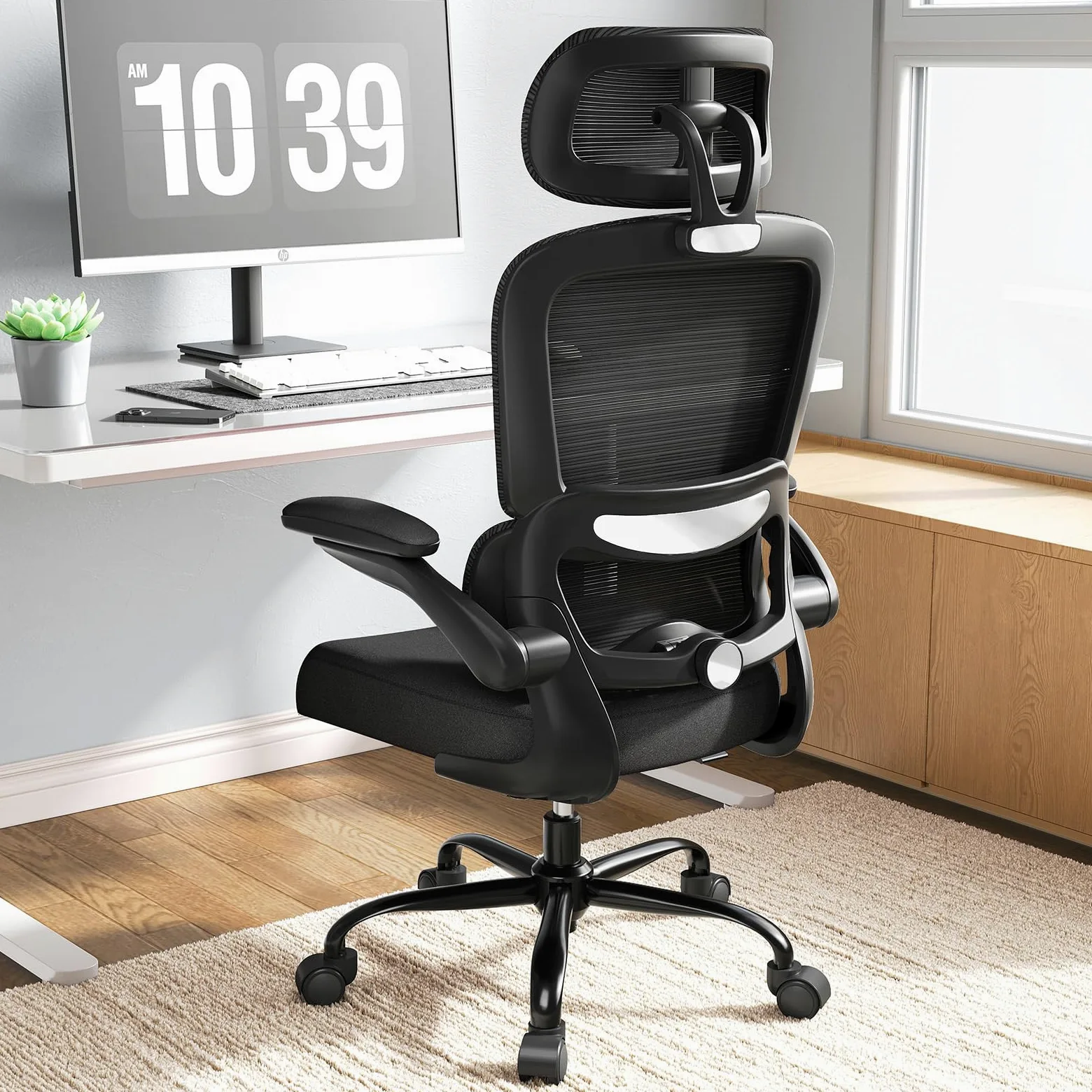 TRALT Bürostuhl Ergonomisch - Bürostuhl mit Verstellbare Lordosenstütze Kopfstütze Gaming Stuhl - Office Chair - Schreibtischstuhl Home Office Chair Ergonomic 150kg für Große Menschen Schwarz