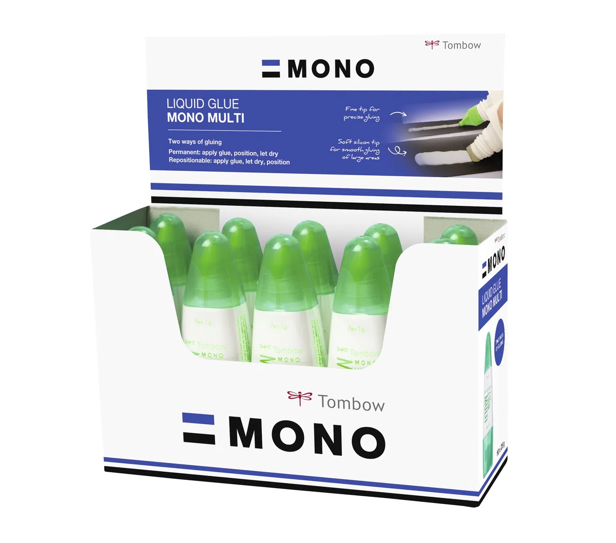 Tombow PT-MTC-10P Flüssigkleber Multi Talent mit zwei Spitzen, 10er-Pack