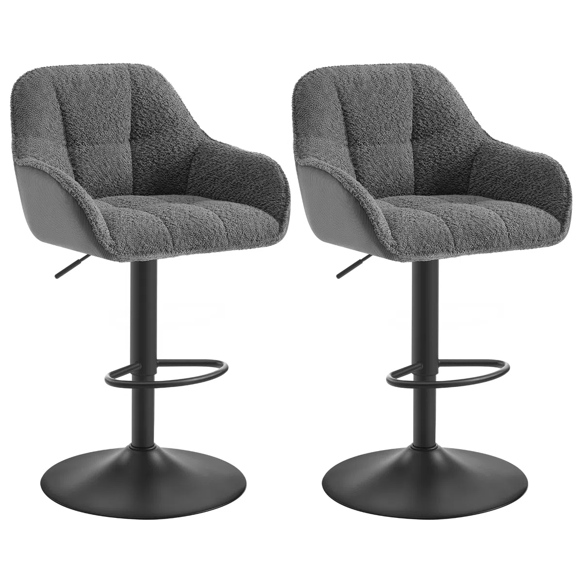 WOLTU Barhocker 2er Set, Barstuhl höhenverstellbar, Küchenhocker Bistrohocker Tresenhocker mit Lehne Fußstütze, drehbar, gepolstert, Chenille Cord Metall, Dunkelgrau, BH400dgr-2