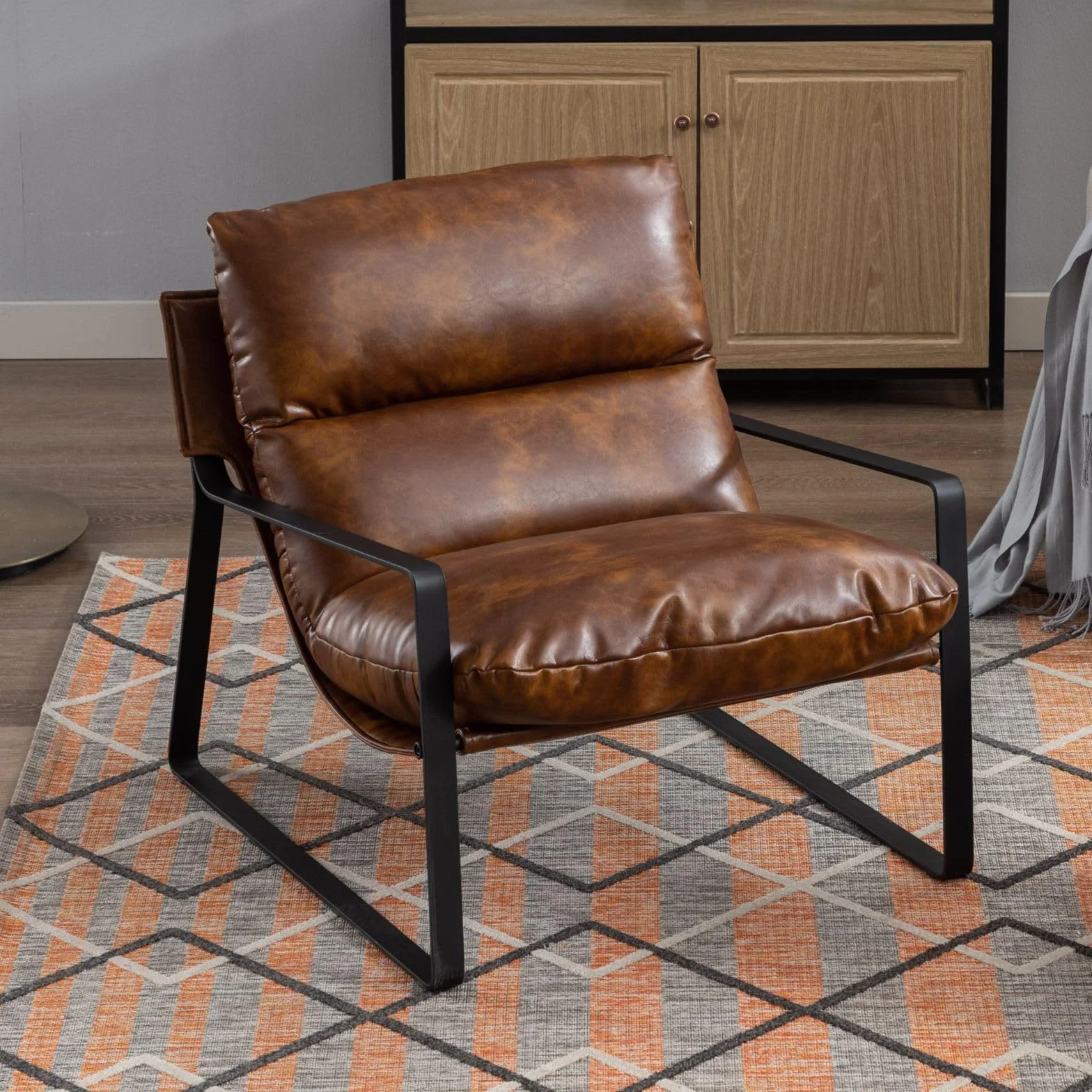 chairus Loungesessel Polsterstuhl Sessel für Wohnzimmer aus PU Leder Modern Ohrensessel Schlafzimmer Relaxsessel mit Armlehnen (Braun)