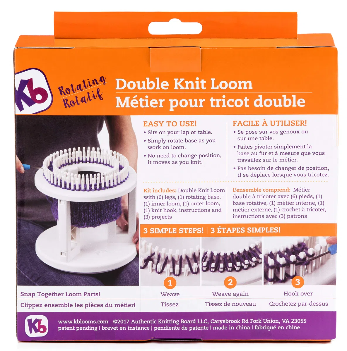 Authentic Knitting Board Drehbarer Doppelwebstuhl, gebrochenes Weiß