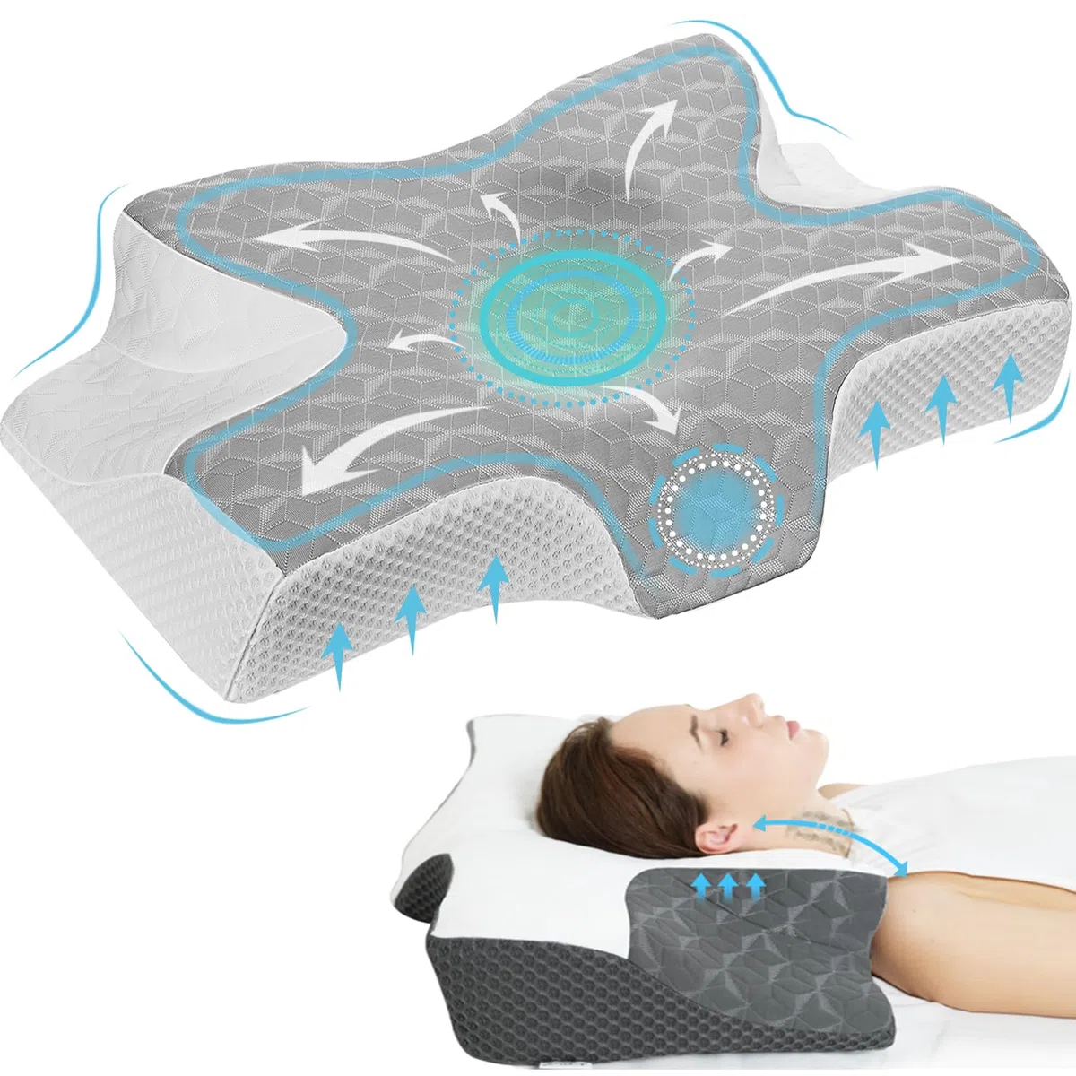 Orthopädisches Kopfkissen Memory Foam Nackenstützkissen 64 x 36 cm