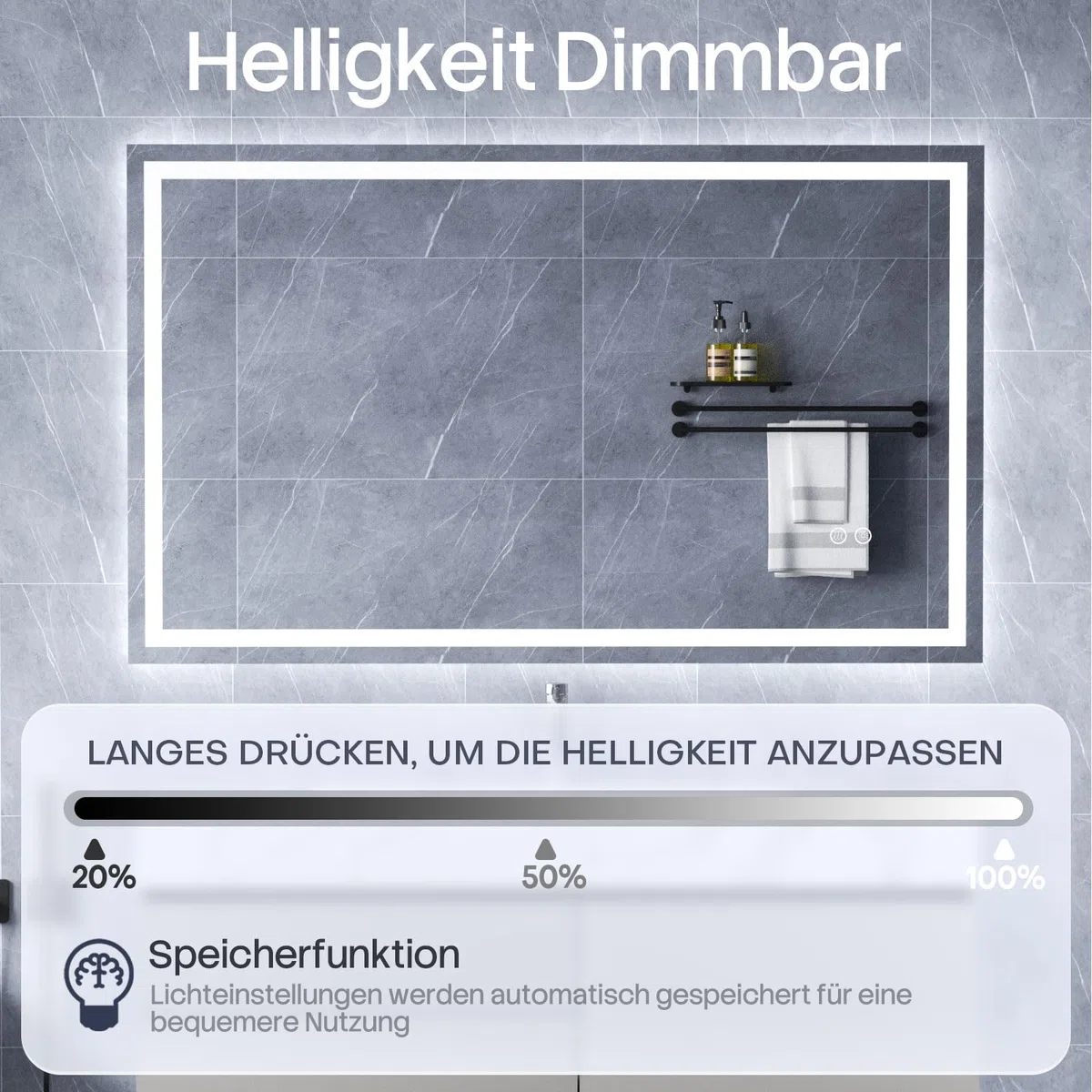 HySail Badspiegel mit Beleuchtung, 5mm Hochauflösender Silber-Spiegel, 3 Farbtemperaturen & Dimmbare Helligkeit, Wandspiegel mit Touch-Schalter & Anti-Beschlag