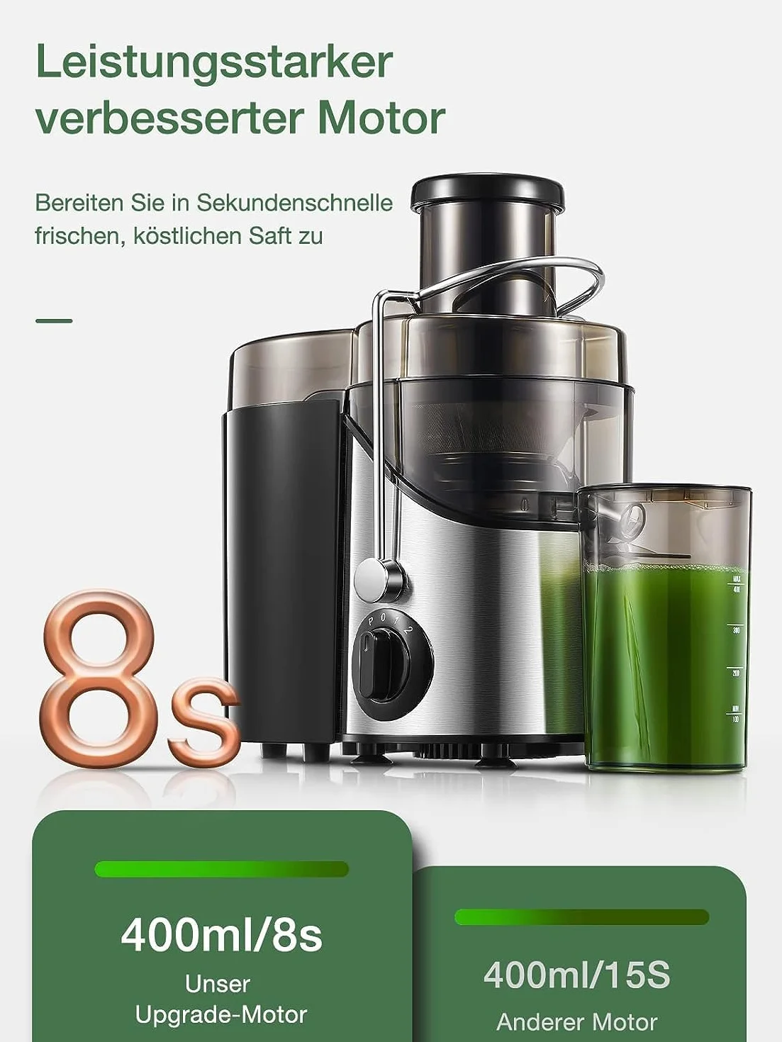 JUILIST Entsafter Gemüse und Obst aus Edelstahl, 400W Zentrifugal Entsafter 65 MM Einfüllöffnung und 3 Geschwindigkeiten, inkl Reinigungsbürste, Einfach zu Säubern, BPA-frei,Silber…