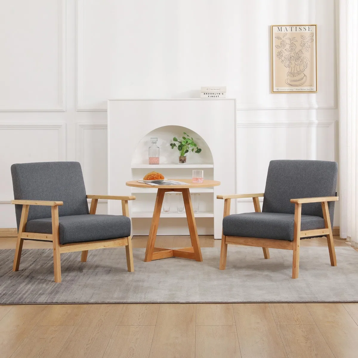 Mingone 2er Set Sessel Gepolsterter Cocktailsessel Skandinavischer Stil Loungesessel Modern Einzelsofa Massivholz für Wohnzimmer Schlafzimmer Grau