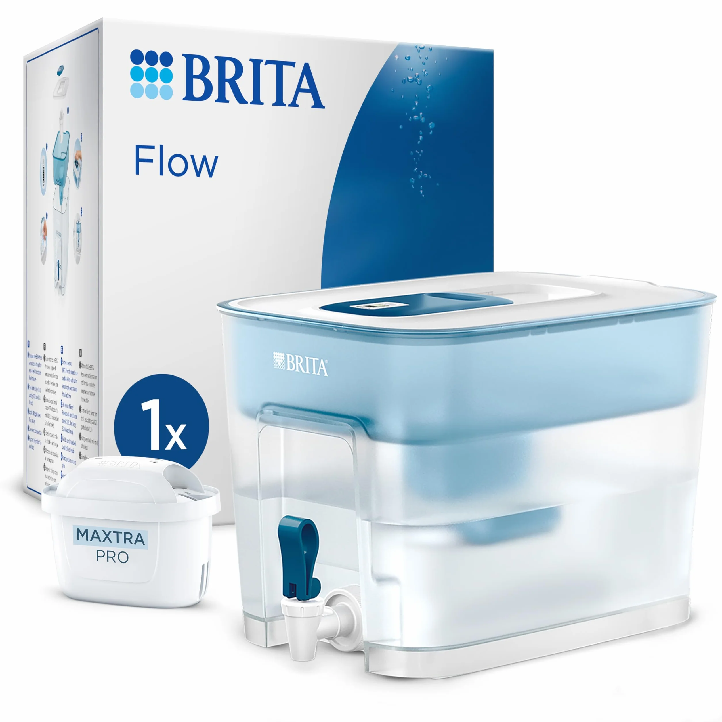 BRITA Flow Wasserfilter XXL (8,2l) inkl. 1x MAXTRA PRO Pure Performance Kartusche – Wasserspender mit Filter für Kühlschrank & großem Fassungsvermögen filtert Verunreinigungen & mehr