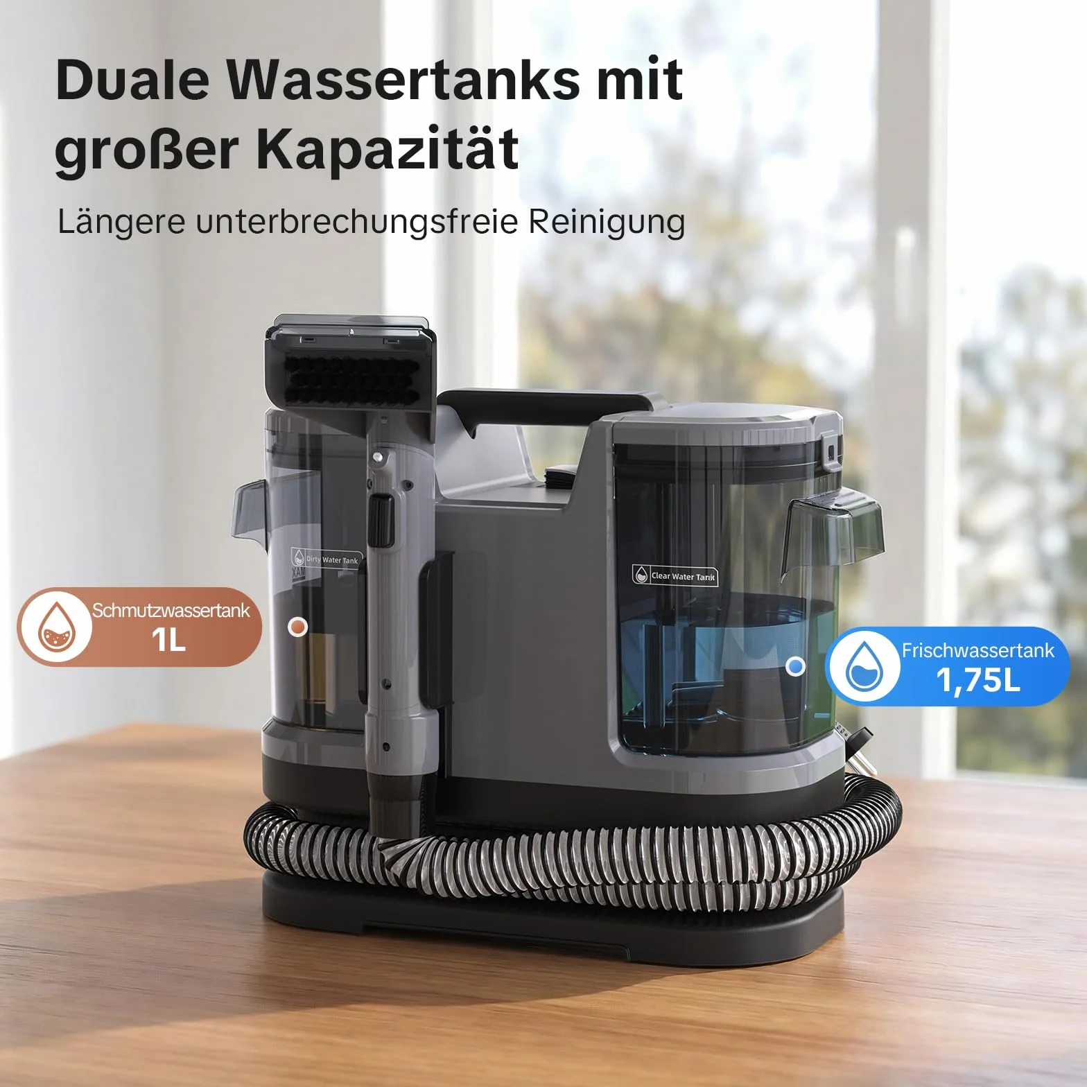 Lubluelu Nasssauger Polsterreiniger Gerät, 600 W - 15 kPa Teppichreiniger Waschsauger, tragbares Teppich-Reinigungsgerät mit Selbstreinigung und langem Schlauch für Sofas, Teppiche & Auto-Innenräume