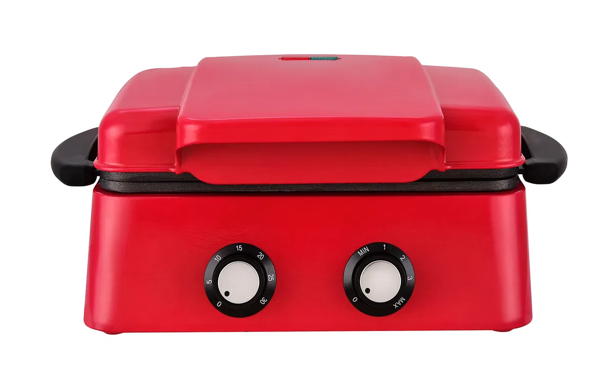 Kalorik TKG LCM 1002 RD Lavakuchen-Bäcker, für bis zu 6 Küchlein, regelbares Thermostat, manueller Timer, inkl. Muffin-Backeinsatz, 900 Watt, Rot/Schwarz