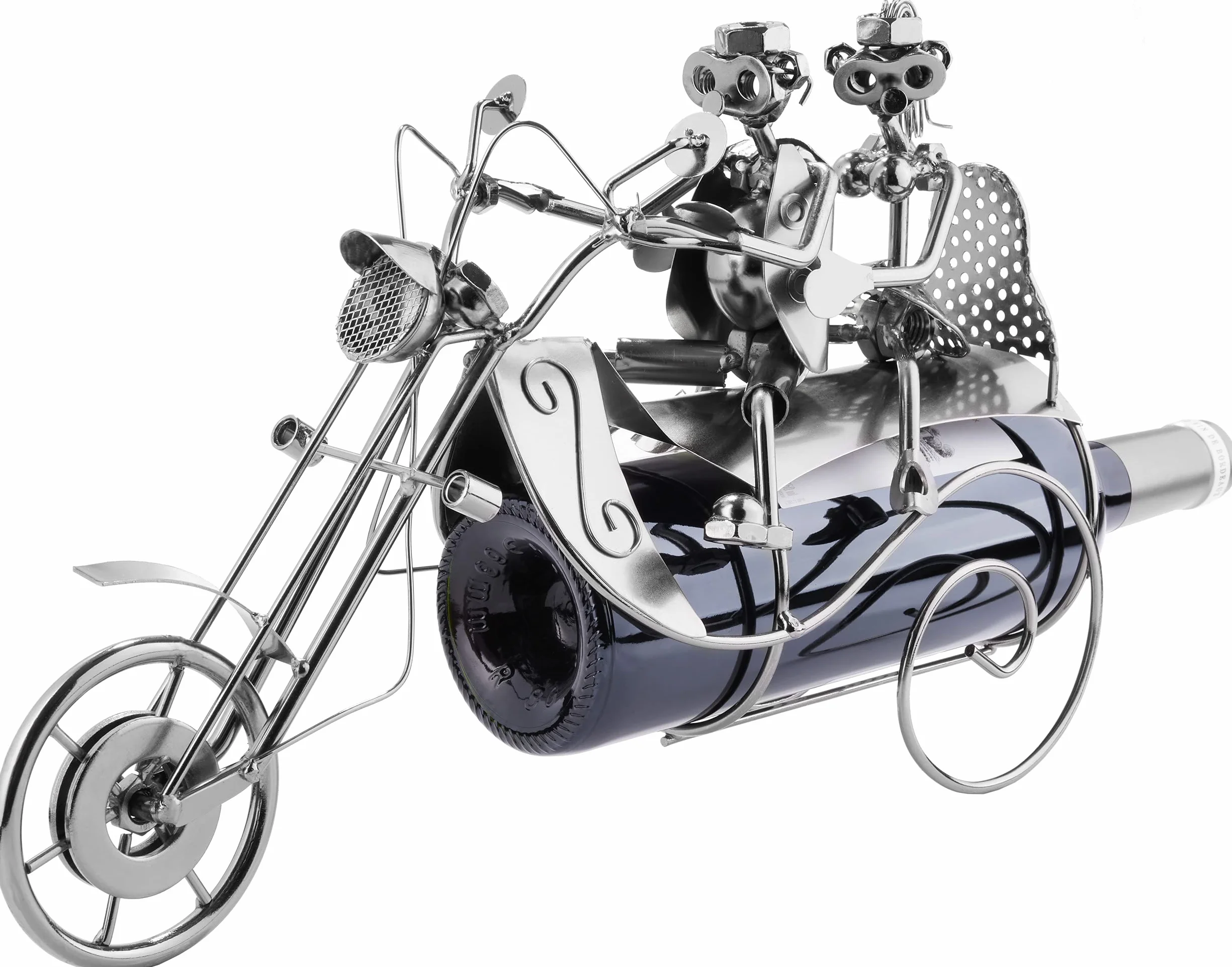 BRUBAKER Flaschenhalter Paar auf Motorrad - Weinflaschenhalter Metall Skulptur Geschenk mit Geschenkkarte