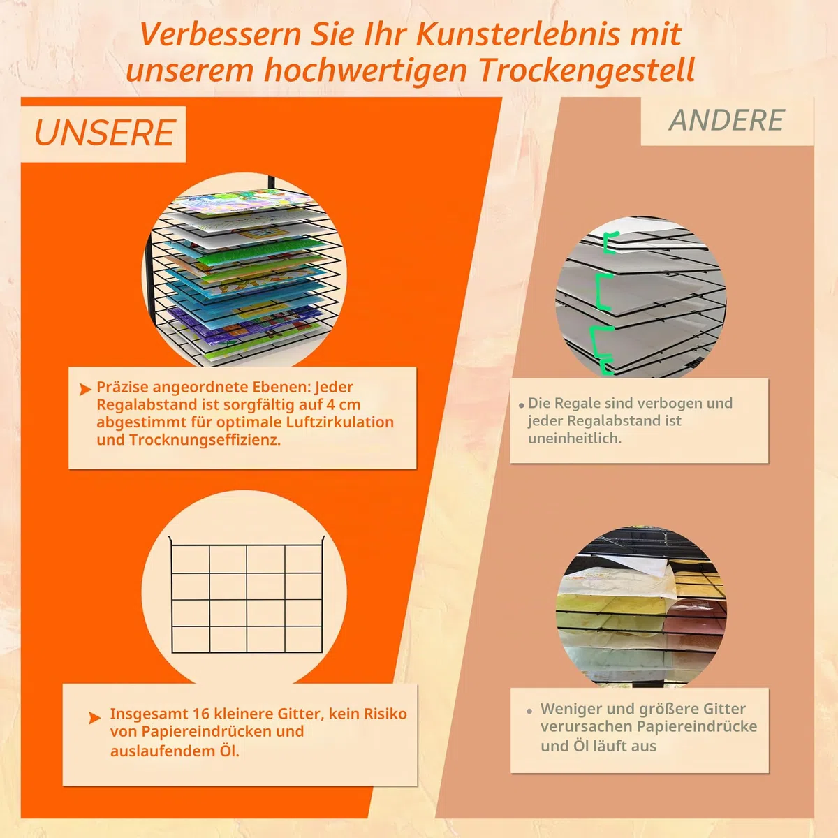 Kunst-Trockenständer, 10 verstellbare Regale, passend für alle Wände, Kunsttrockengestell für Klassenzimmer, Studios und kreative Räume