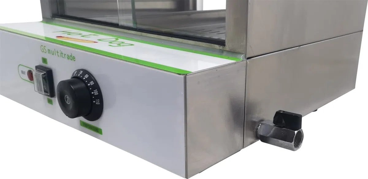 Hotdog Steamer Warmhaltegerät für ca. 200 Würstchen und 50 Brötchen mit Ablassventil 2000 Watt