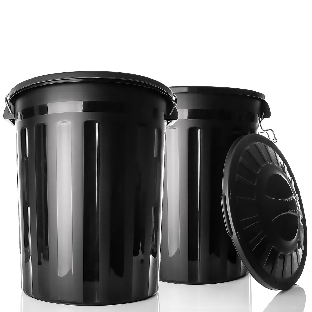 BigDean Universaltonne mit Deckel Schwarz 2 Stück wetterfest Regentonne Mülltonne Indoor Outdoor