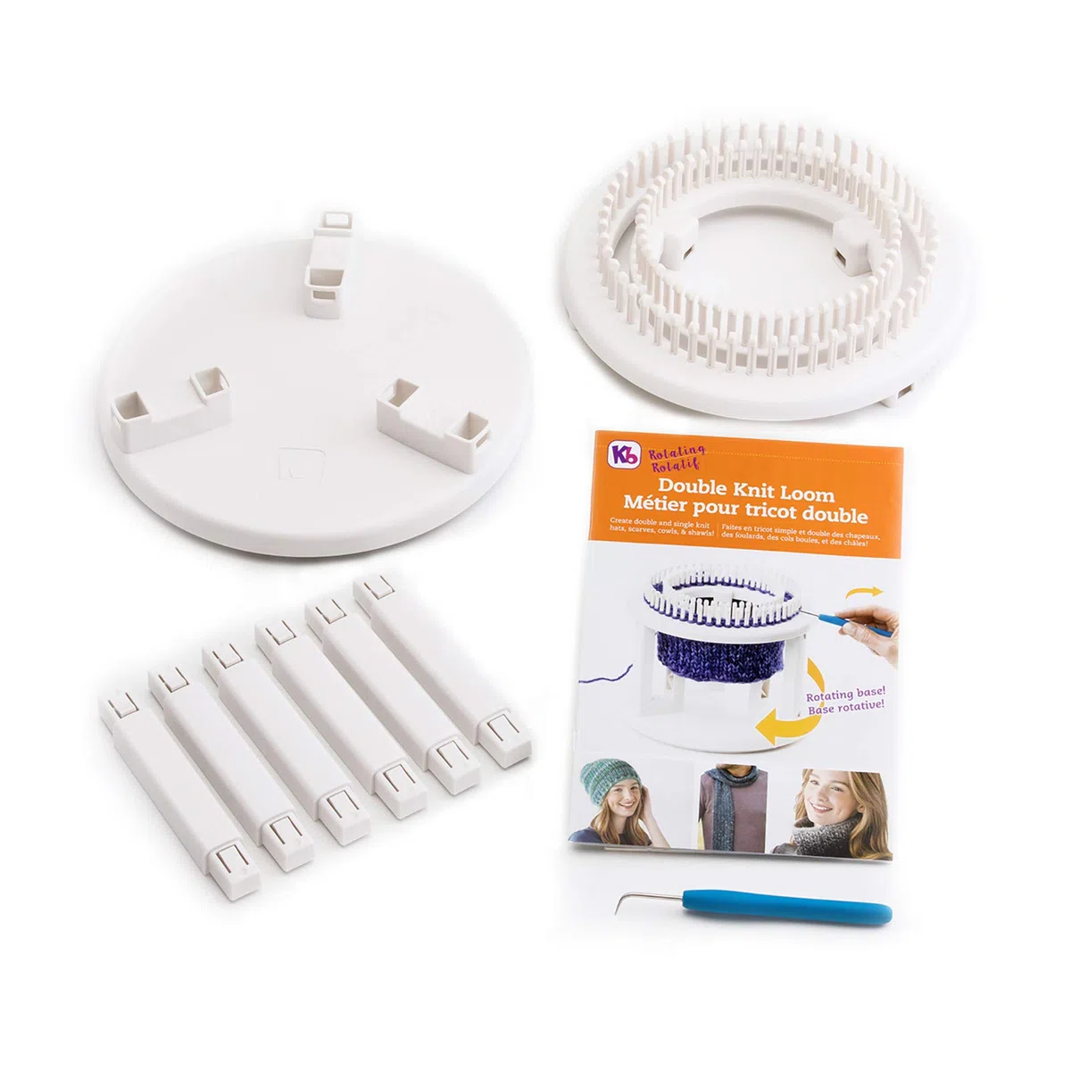 Authentic Knitting Board Drehbarer Doppelwebstuhl, gebrochenes Weiß