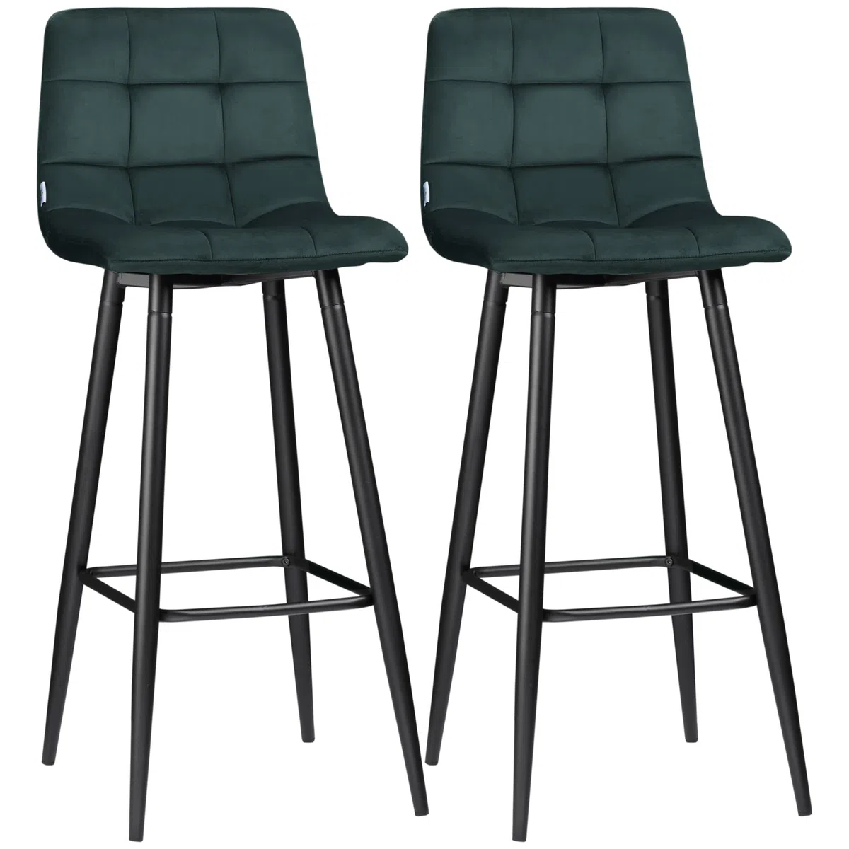 HOMCOM Barhocker 2er Set, Gepolstert Barstuhl mit Stahlgestell, Lehne, Samtoptik, Küchenstühle mit Fußstütze Tresenhocker für Küche, Wohnzimmer, Esszimmer Grün