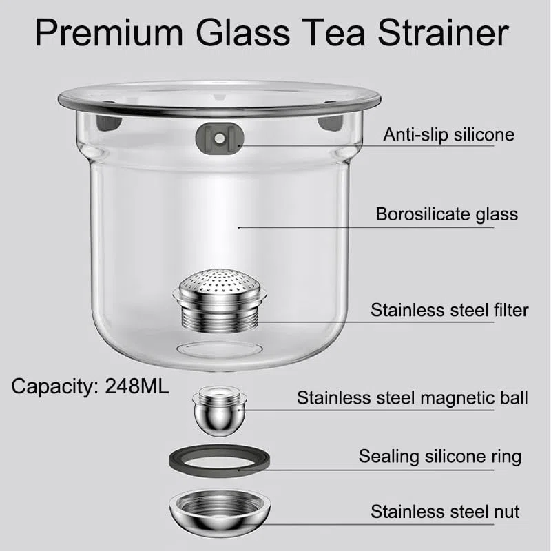 Enchanti Tea Pot, Magic Teapot mit Infuser, Wassertrennung, Borosilicate-Glas, SUS304 Edelstahl, 600 ML, Klar