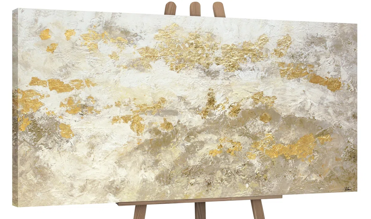 Abstrakt Acryl Gemälde auf Leinwand handgemalt mit Blattgold glänzendes Gold Wandbilder 200x100 cm