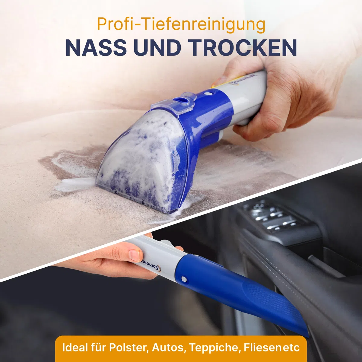 SOMMERTAL MultiCleaner WS450 5in1 Gerät für Teppiche, Treppen, Polster, Sofa, Auto, Tiere, Flecken, Leistungsstarker 450w Motor, Waschsauger, mit Zubehör, Selbstreinigung