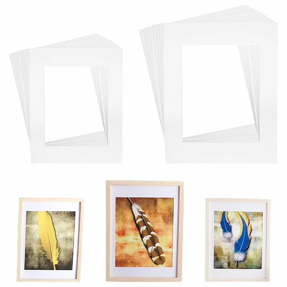 20 Stück Passepartout, 1 mm Weiß Passepartout 2 Größen Bild-Fotorahmen-Halterungen Matten Bild Foto Rahmen Halterungen Matten für Zuhause, Studio, Kunstwerke, Gemälde, Fotoarbeiten