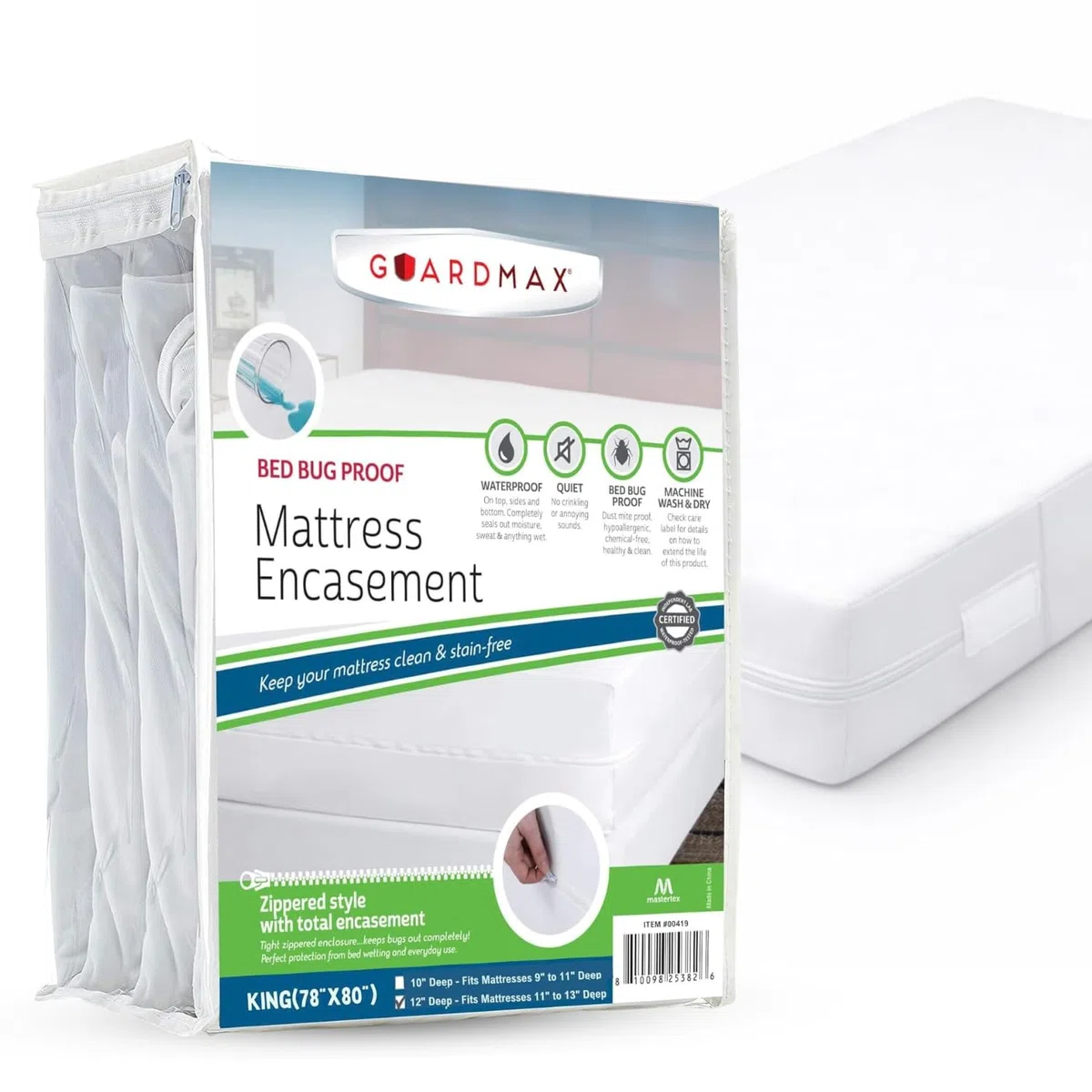 Guardmax Matratzenschoner mit Reißverschluss, 100% wasserdichte Abdeckung, weich, hypoallergen und atmungsaktiv, King-Size-Größe (78 x 80 x 11)