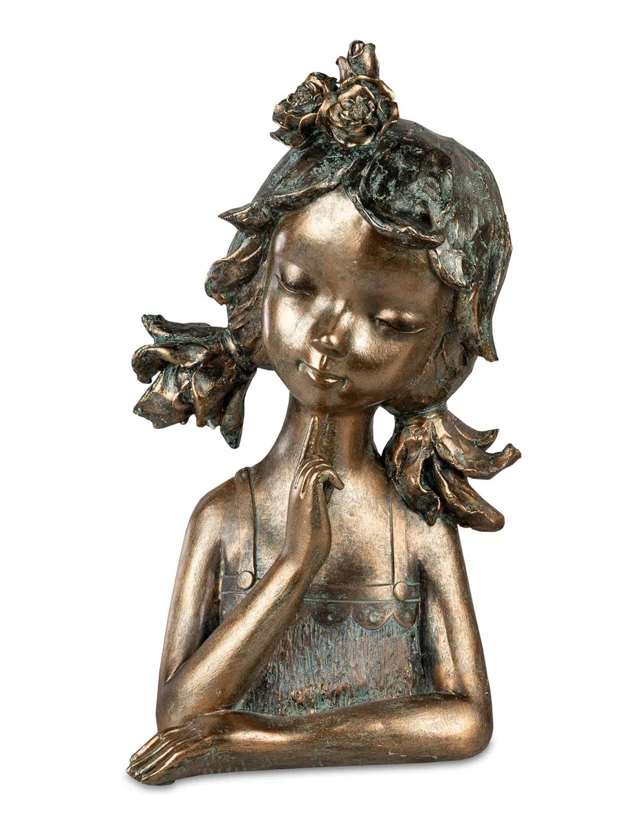 formano Deko Büste Mädchen bronzefarben 28 cm Skulptur aus Polyresin – liebevoll gestaltete Frauenfigur für Wohnzimmer, Regal & Kommode – stilvolle Geschenkidee & Elegante Wohnraum Deko