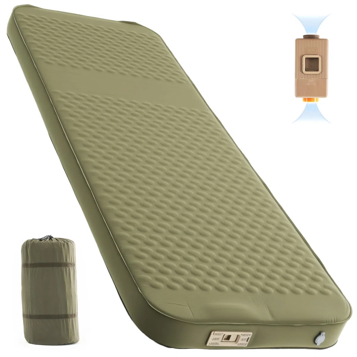 Ytaoeo Camping Isomatte Selbstaufblasend 10CM Dicke Memory-Schaum Isomatte Elektrische aufblasbare Schlafmatte 9,5 R-Wert Luftmatratze für Outdoor, Zelt, Wandern, Auto (Armeegrün, 70x200cm)