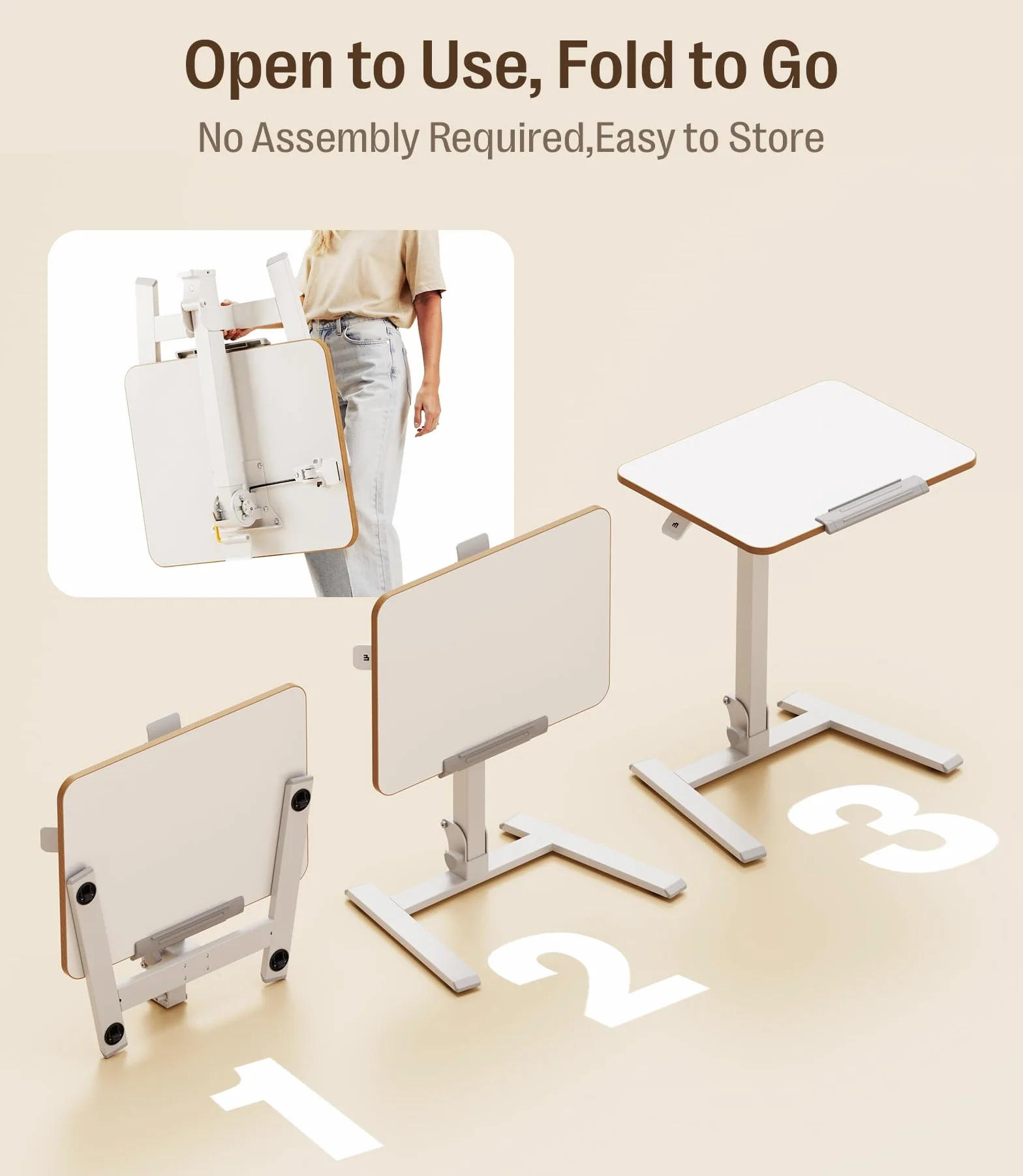 MAIDeSITe Klappbarer Laptoptisch Höhenverstellbar,Mobiler Stehtisch mit Rollen,Stehpult Montagefrei,Mobiler Schreibtisch für Homeoffice Büro und Kleine Räume,65x48cm-Fit Go