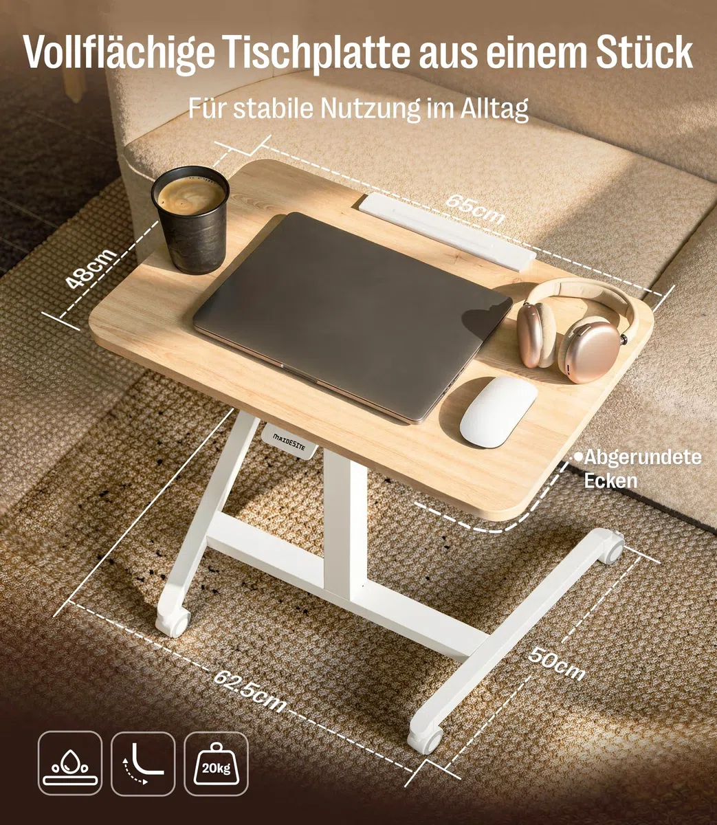 MAIDeSITe Fit Pro Stehpult höhenverstellbar 76–110 cm,Mobiler Schreibtisch mit Rollen,pneumatischer Laptoptisch mit klappbarer Tischplatte,Beistelltisch für Homeoffice