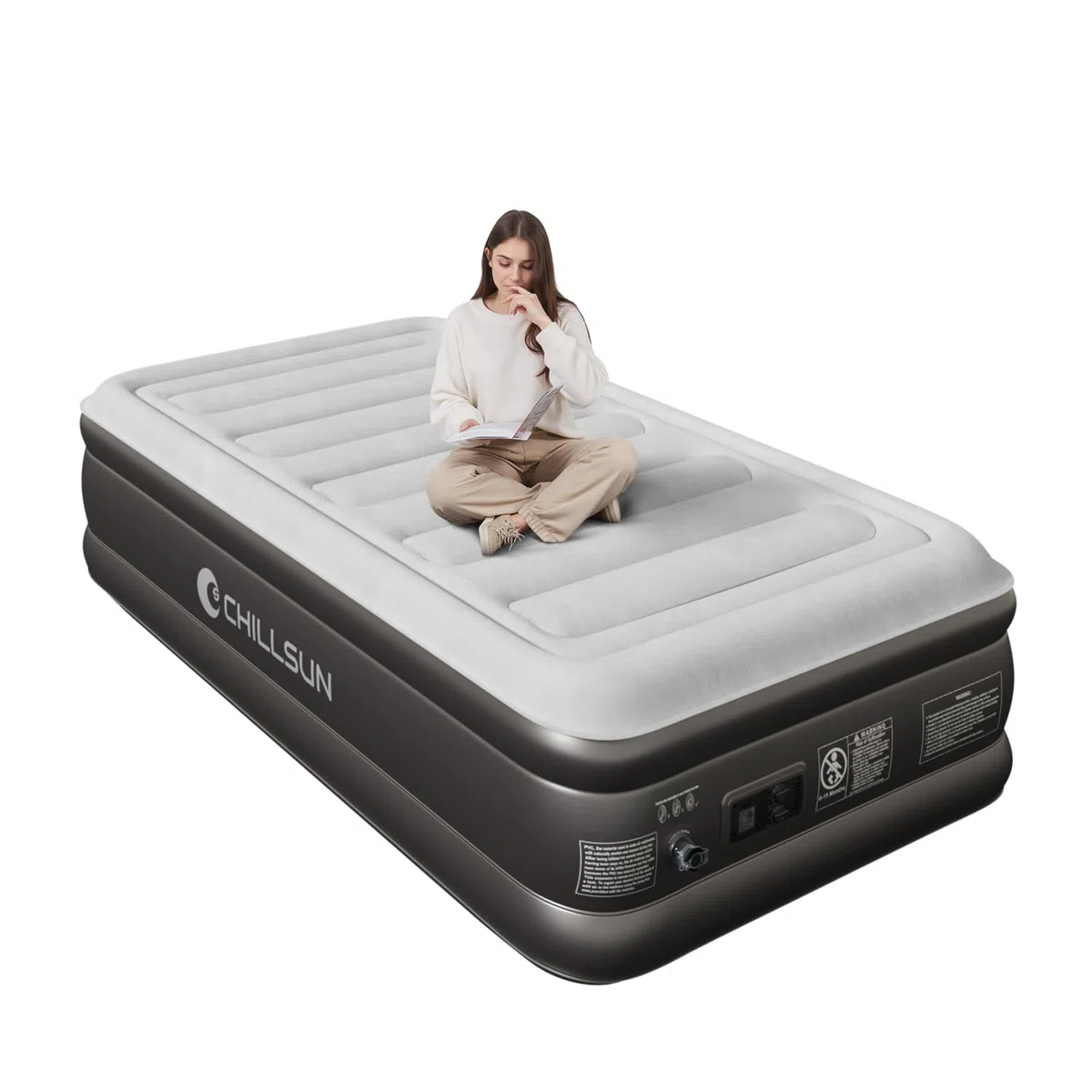 CHILLSUN Luftbett, Luftmatratze 1Personen 190x100x46 cm, Aufblasbare Matratze mit Elektrischer Pumpe, Extra Dicke wasserdichte Beflockte Oberfläche, Leicht Verstaubar für Camping & Gästebett