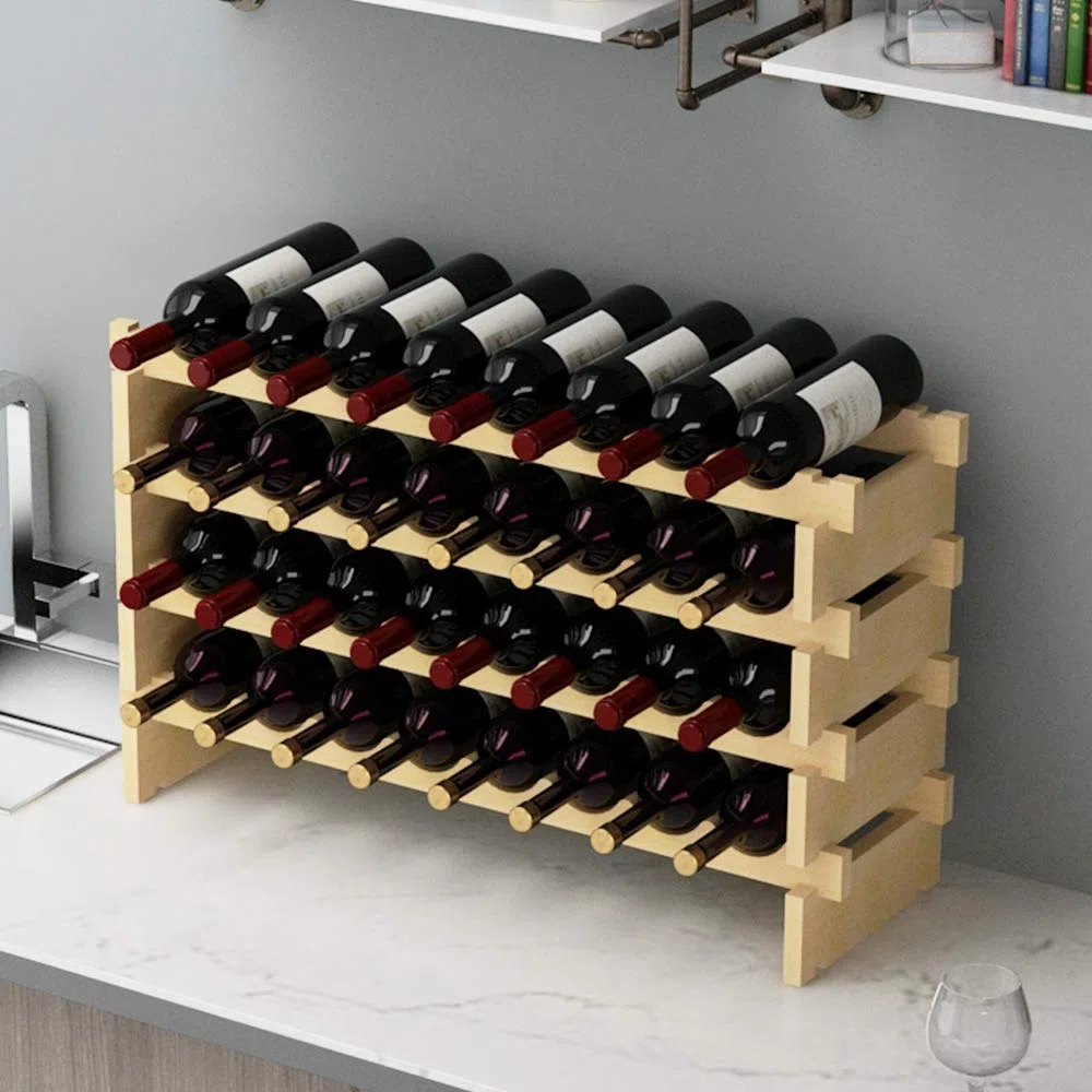 SogesHome Flaschenregal Weinregal Stapelbares Weinregale 4-Tier Weinlagerung für 32 Flaschen Weinständer Flaschenständer Weinlagerschrank aus Holz