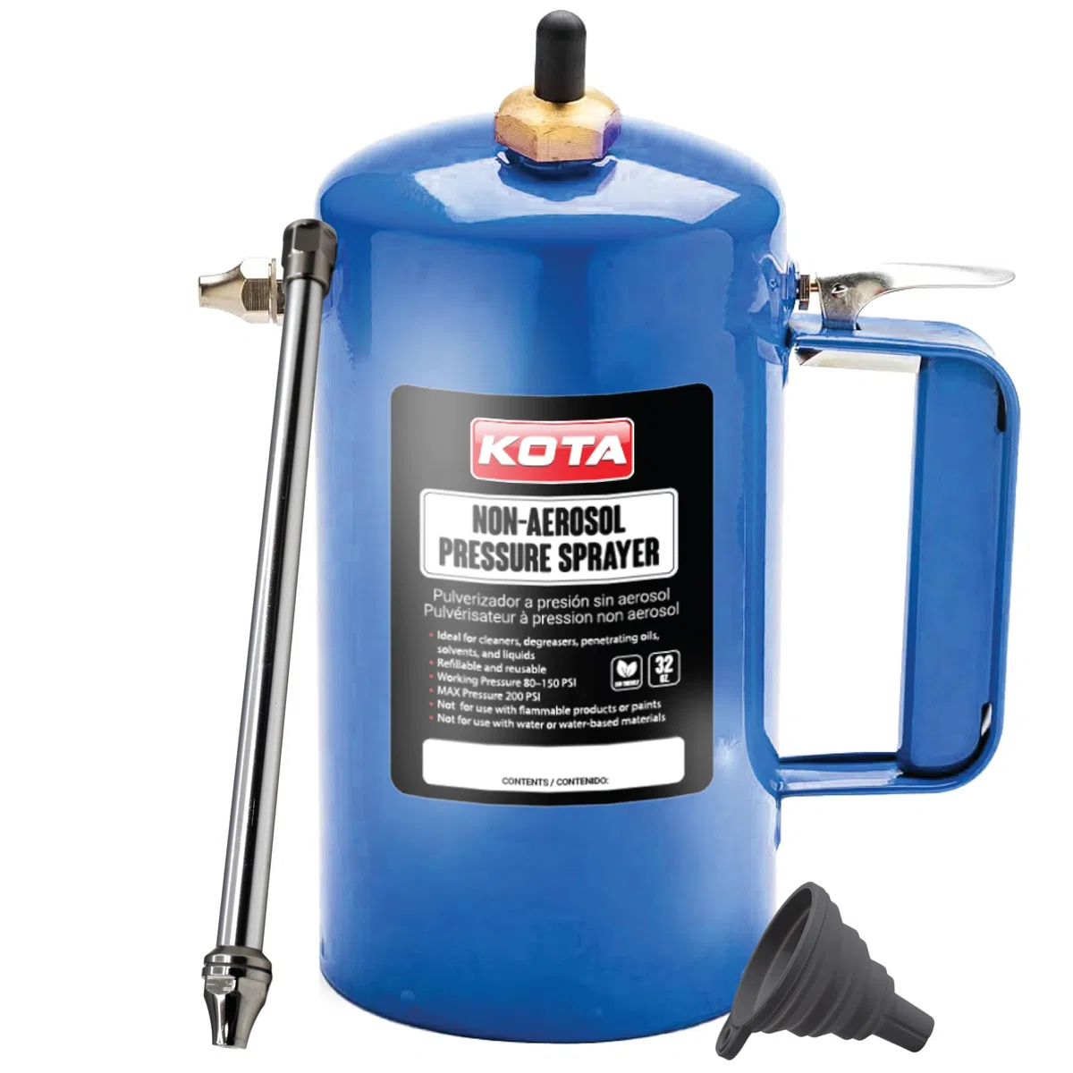 LAUCO Drucksprüher ohne Aerosol, nachfüllbar, für Öl, Lösungsmittel, Entfetter, Schmiermittel, wiederaufladbarer Stahlkanister mit Messingdüsen, 907 ml (1, blau)