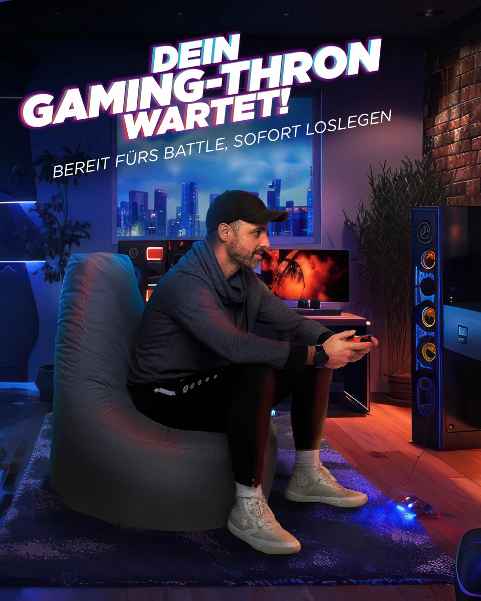 PATCH HOME Gamer Kissen & Lounge Sitzsack – befüllbar mit Reißverschluss, gefüllt mit Styropor, geeignet für In- & Outdoor. Perfekt als Gaming Sessel Sitzkissen (Anthrazit - Ø 80cm x Höhe 90cm)