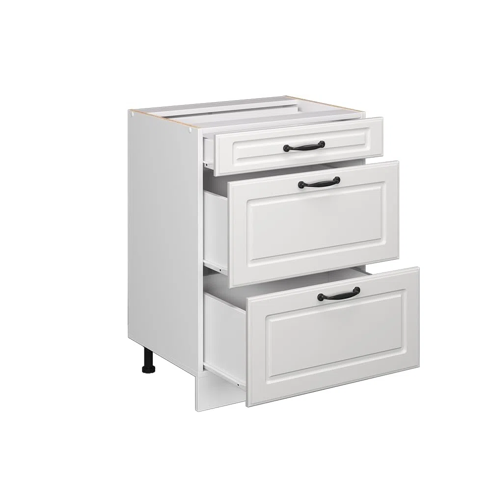 Vicco Küchenunterschrank R-Line, Weiß Landhaus, 60 cm mit Schubladen, ohne Arbeitsplatte, zur freien Kombination innerhalb modularer Küchensysteme