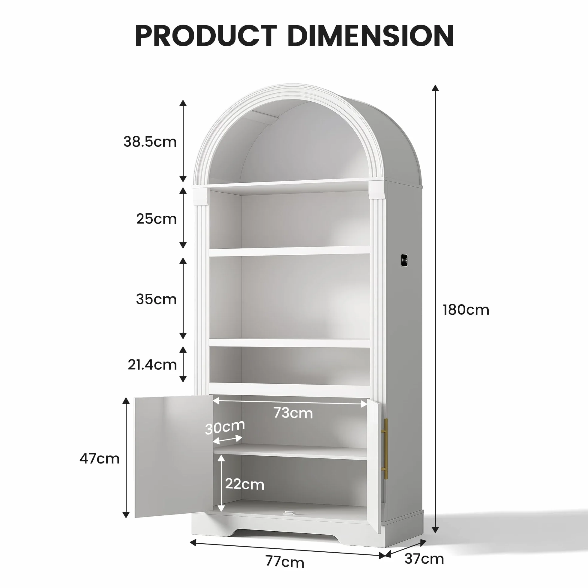 LVSOMT LED Bogen Weinschrank Holz, 180cm Barschrank Modern, 3 Farben Licht, 4 Reihig Rotweinglas Regal, 2 Tür Stauschrank, Weinschränke für Küche Esszimmer Wohnzimmer, Weiß