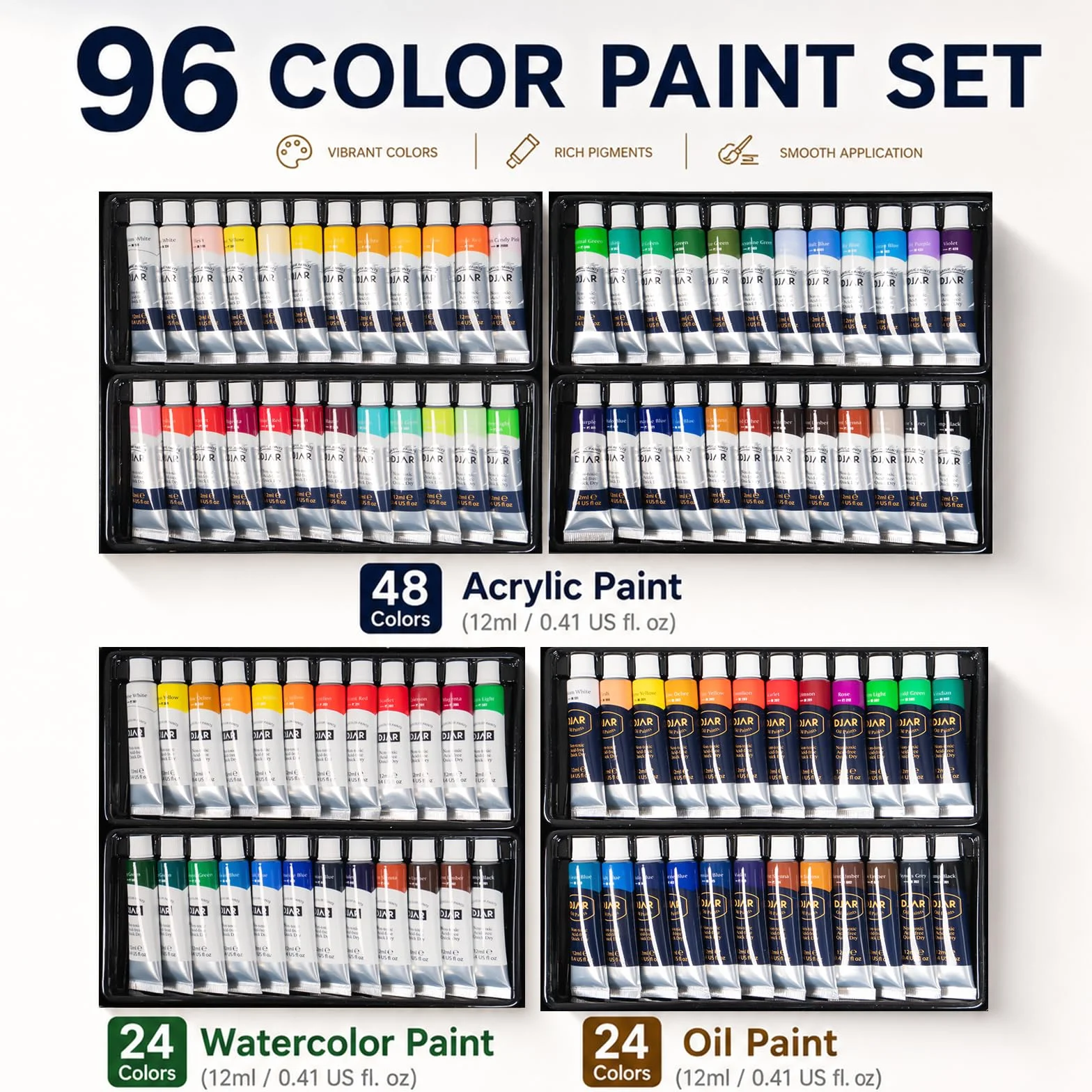 DJAR Professionelles All-in-One-Kunstmalerei-Set mit FSC-zertifizierter Staffelei aus Buchenholz, 96 Acryl-, Aquarell- und Ölfarben-Set, komplettes Malset für Erwachsene, Künstler, Anfänger, 174