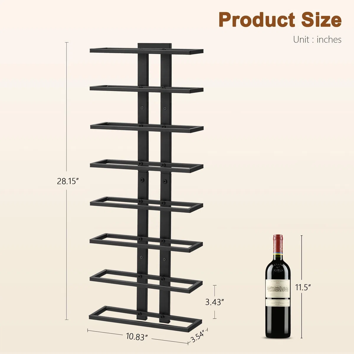Hoctieon Weinregal Wand, Flaschenregal mit 8 Ebenen 2 Set, Metall Weinregal Hängend Weinflaschenregale Schwarz für Esszimmer, Weinkeller, Schlafzimmer